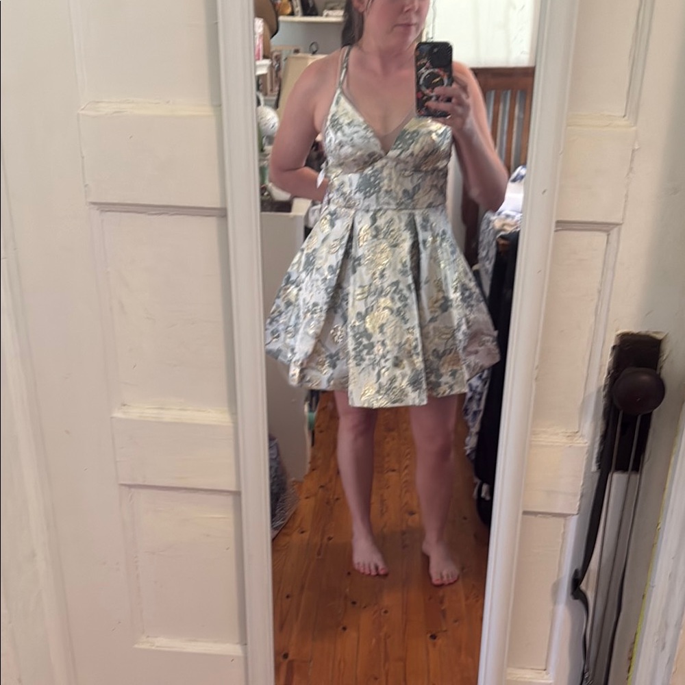 B Darlin Metallic Floral Dress